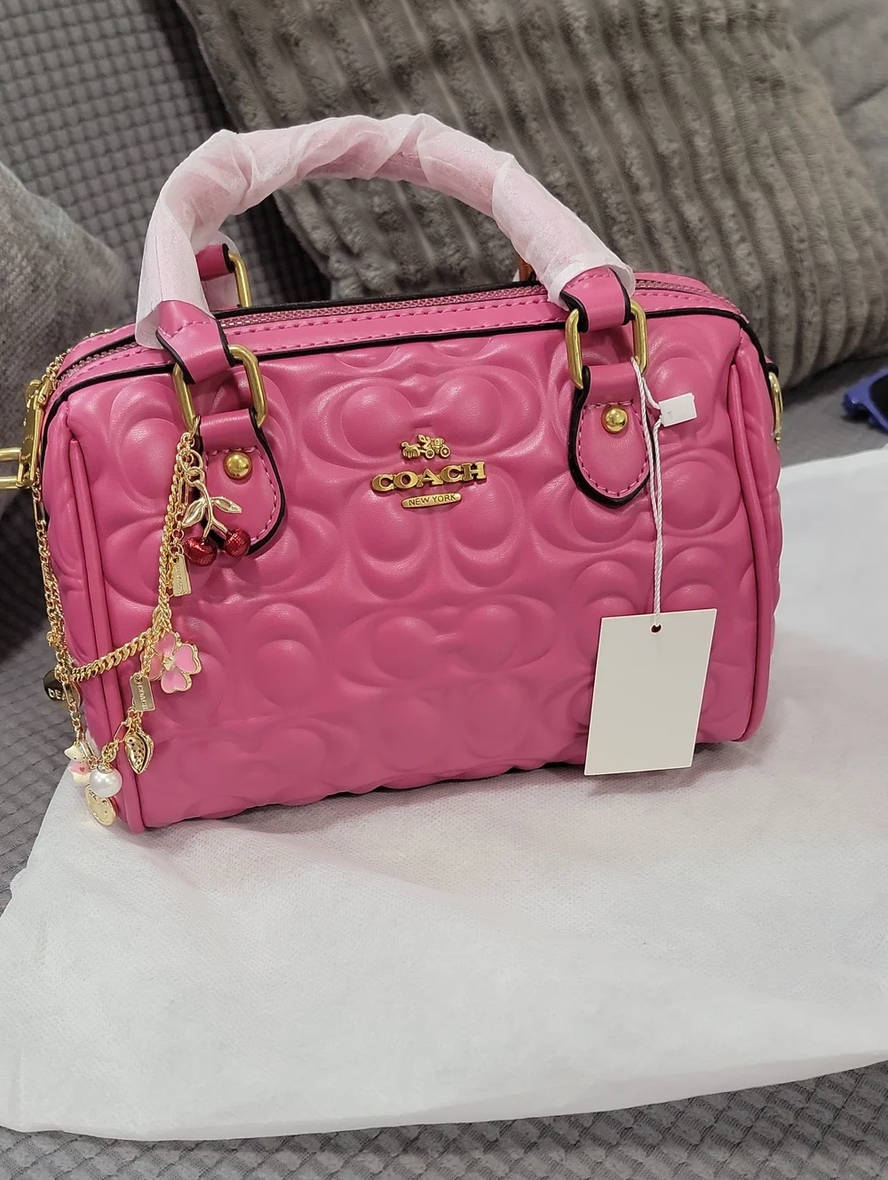 Fashion Pink Embossed Leather Top-Handle Satchel